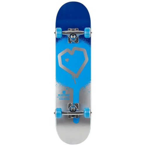 Blueprint Spray Heart 7.5" Skateboard - Blue / Silver